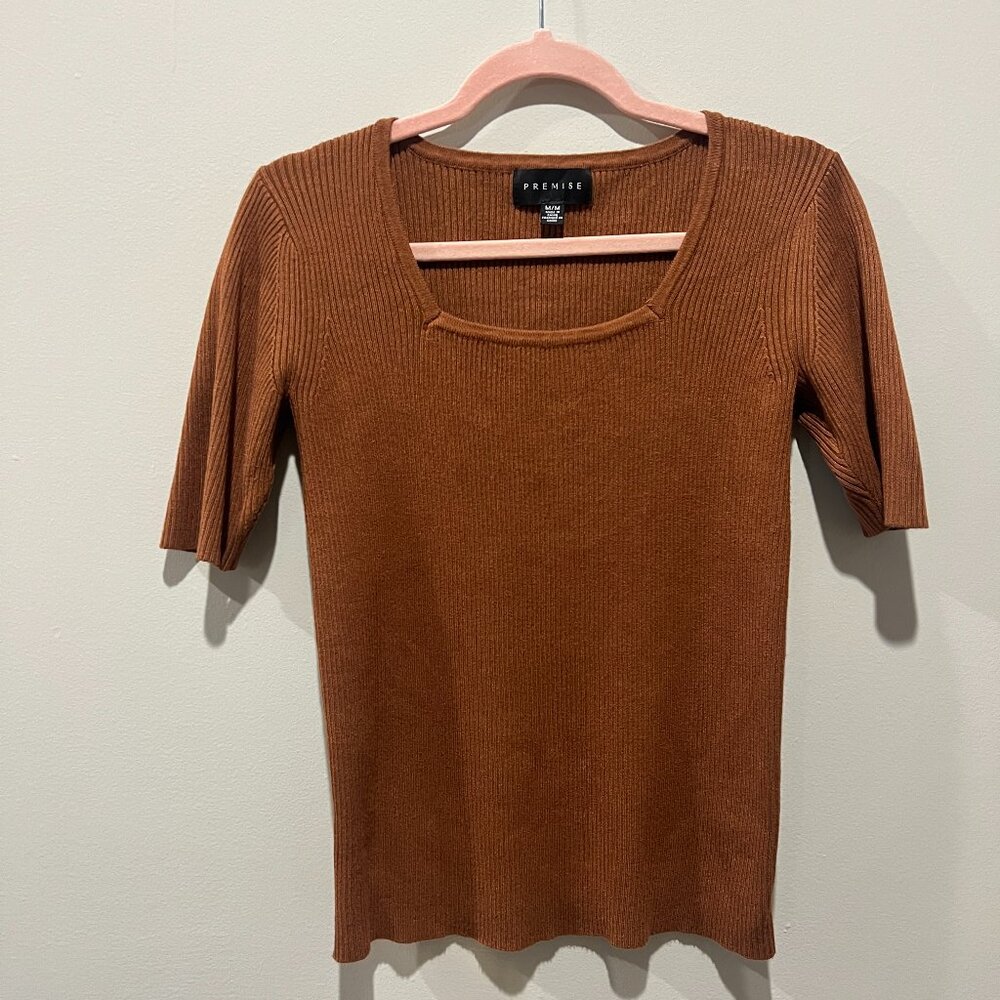 Premise Rust Ribbed Knit Tee (Size M)